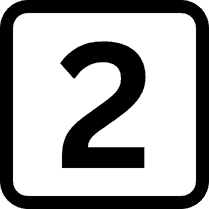 Schwarze Zahl 2 im Viereck