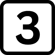 Schwarze Zahl 3 im Viereck